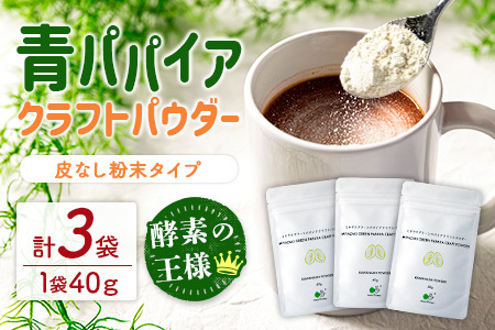 酵素の王様！青パパイアクラフトパウダー（40g×3袋）［皮なし粉末タイプ］【B630】