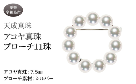 アコヤ真珠 ブローチ 7.5mm 11珠 天成真珠 アクセサリー A375-114018