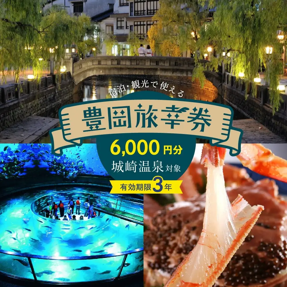 豊岡市旅行クーポン 6,000円分 3年間有効 城崎温泉 出石 竹野 神鍋 など 宿泊施設 飲食店 観光施設 250施設以上で使える旅行券 「豊岡旅幸券」 旅行 宿泊 旅 トラベルの チケット