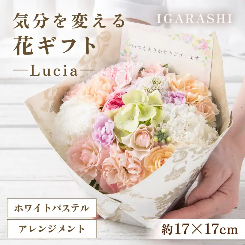 気分を変える花ギフト -Lucia- (アレンジメント・ホワイトパステル)／ 誕生日 母の日 父の日 クリスマス 結婚祝い 結婚記念日 サプライズ お祝い アレンジメント 花束 プレゼント 贈り物 フラワーアレンジメント フラワーギフト 生花 お花 花屋 [aw062-a002_07]