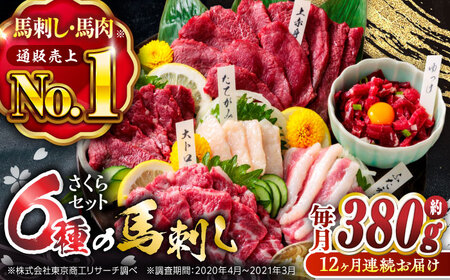 12回定期便ご家族で楽しめるさくらセット馬刺し計約380g 馬刺し食べ比べ醤油付きZBK015