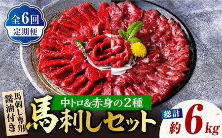 【6回定期便】赤身 & 霜降りの「2種食べ比べセット 」 (赤身 約50g×10パック 中トロ 約50g×10パック) 計1kg 専用醤油付き 国産 馬刺し赤身 国内肥育 霜降り中トロ 約1キロ たっぷり 熊本 ばさし バサシ 冷凍 パック 小分け 【株式会社 利他フーズ】[ZBK023]