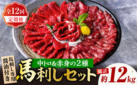 【12回定期便】赤身 & 霜降りの「2種食べ比べセット 」 (赤身 約50g×10パック 中トロ 約50g×10パック) 計1kg 専用醤油付き 国産 馬刺し赤身 国内肥育 霜降り中トロ 約1キロ たっぷり 熊本 ばさし バサシ 冷凍 パック 小分け 【株式会社 利他フーズ】[ZBK024]