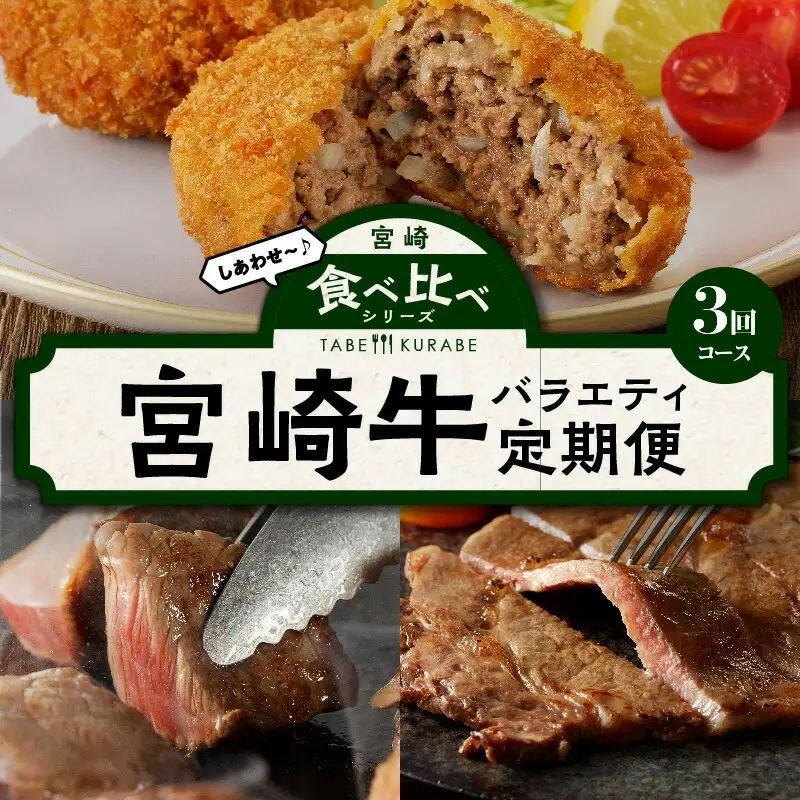食べ比べシリーズ宮崎牛バラエティ定期便 肉 牛 牛肉 ミンチ サイコロステーキ サーロインステーキ
