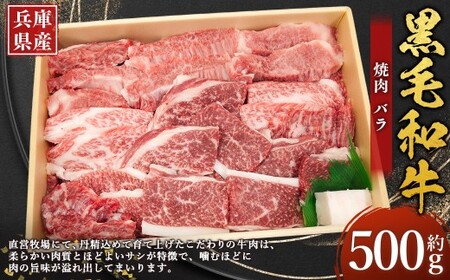 牛肉 兵庫県産 黒毛和牛 焼肉 バラ 約500g×1パック 肉 ニク にく 牛