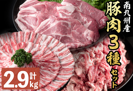 南九州産豚肉3種セット(切り落し・バラスライス・とんかつ)(計2.9kg) a5-270