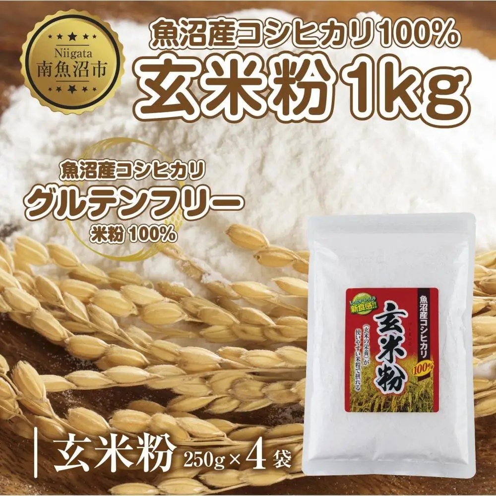 玄米粉 250g×4袋 計1kg 魚沼産 コシヒカリ 玄米 白米粉 グルテンフリー 小麦不使用 GABA アレルギー お取り寄せ パン ケーキ 菓子 ギフト 送料無料 コパフーズ 新潟県 南魚沼市