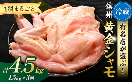 【３回定期便 】朝びき！信州黄金シャモ1羽まるごとセット（冷蔵）　地鶏
