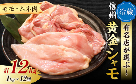 【１２回定期便 】朝びき！信州黄金シャモモモ・ムネ肉セット　地鶏
