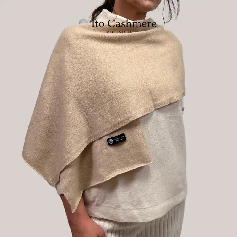 【100％ピュアカシミヤ】マフラー フリンジ無し クリーム