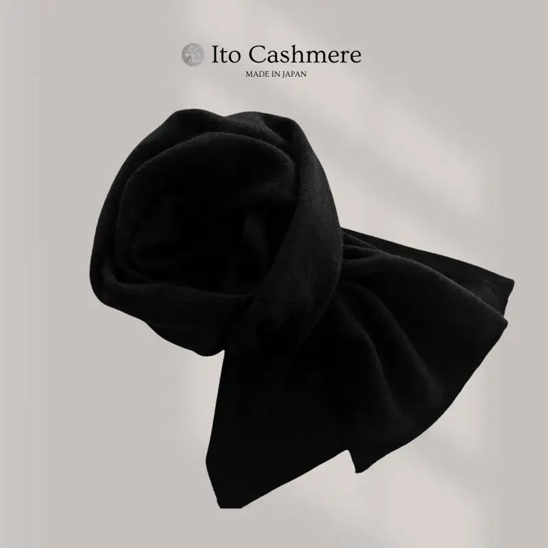 100％ピュアカシミヤ マフラー フリンジ無し ブラック