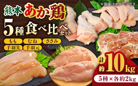 熊本あか鶏  5種食べ比べセット（モモ ささみ ムネ 手羽先 手羽元）各2kg 計10kg【やまうちフード株式会社 熊本営業所】 熊本県 特産品 赤鶏 九州産  [ZAB005]