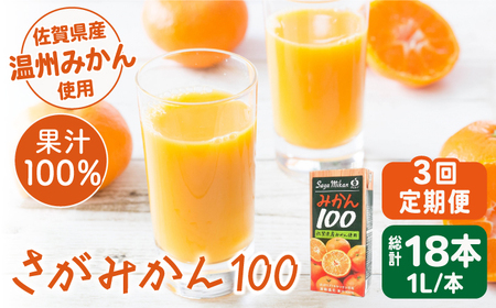 【全3回定期便】さがみかん100　総計18本（1L×6本）【JAさが 杵島支所】[HAM040]果汁100% 濃縮還元 みかんジュース 