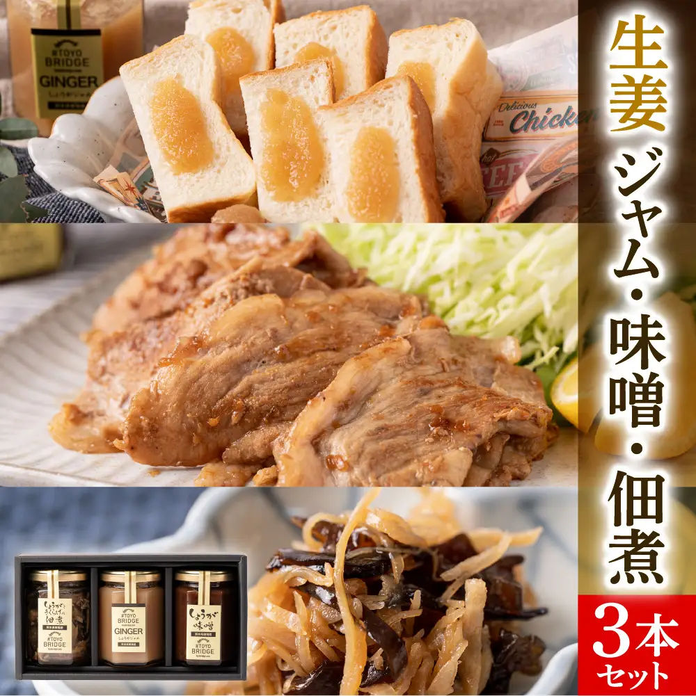 生姜ジャム・生姜味噌・生姜ときくらげの佃煮 3本セット しょうが ショウガ きくらげ キクラゲ 詰合せ 調味料 温活 冷え対策 熊本県 八代市