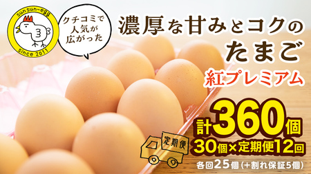 【 定期便 】【 全12回 コース 】 紅プレミアム 卵 30個 （ 25個 入り ＋ 割れ保障 5個 ）