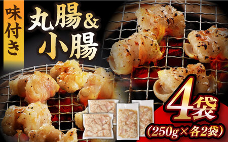 【塩だれ】 九州産和牛 ホルモン 2種 計1kg（ 小腸 250g×2袋・ 丸腸 250g×2袋） 長与町/岩永ホルモン [EAX154]国産 牛肉 ミックス 小分け 味付き 冷凍 焼肉