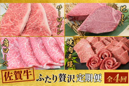 【スピード発送】【4回定期便】佐賀牛 ふたりで贅沢 お楽しみ便(合計1.9kg)(H085149)
