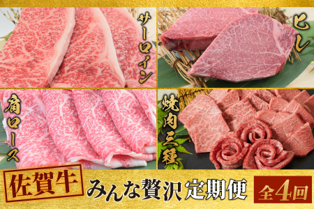 【スピード発送】【4回定期便】佐賀牛 みんなで贅沢 お楽しみ便(合計3.8kg)(H085150)