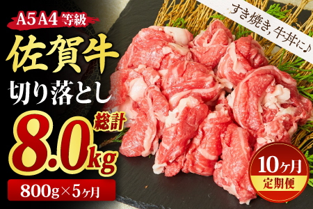 【スピード発送】【10回定期便】佐賀牛 贅沢 切り落とし 800g(合計8kg)(H085187)