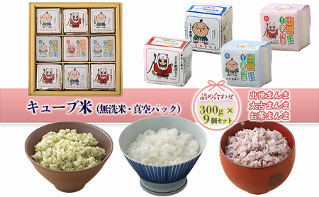 キューブ米 3種 300g 9個 セット 詰め合わせ 出世まんま 太古まんま お茶まんま 米 無洗米 お米 おこめ こめ コメ 白米 精米 ご飯 ごはん ギフト 贈り物 プレゼント 備蓄米 災害用 レジャー アウトドア キャンプ 真空パック 静岡 静岡県 浜松市