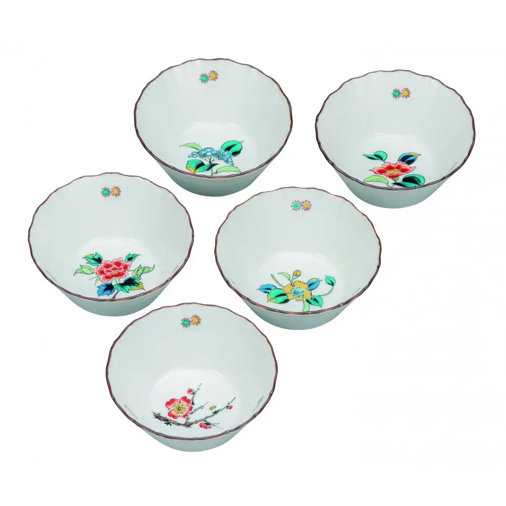 九谷焼　 3.5号小鉢揃　草花絵変り　a01