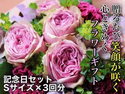 お花ちゃん生花店　季節のフラワーアレンジメント?記念日セット?（全３回）　Sサイズ　k_10
