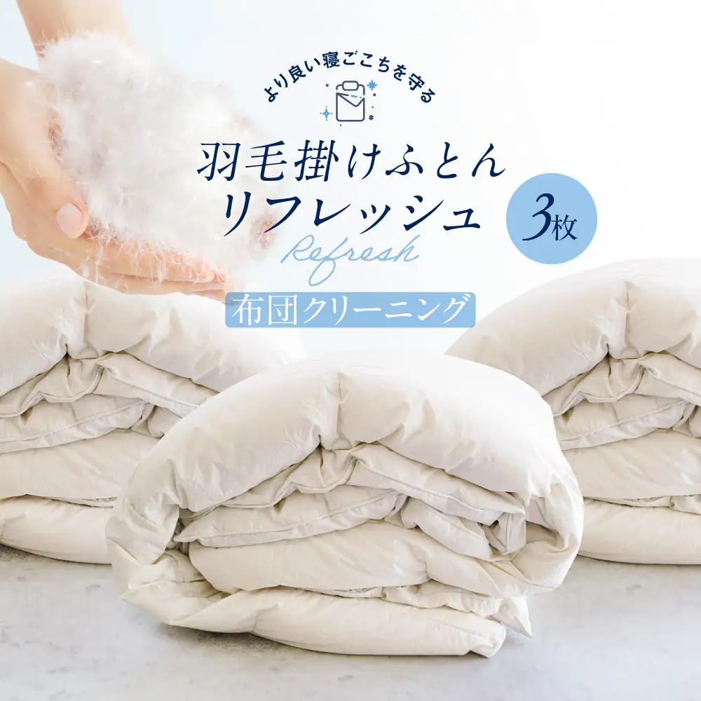 羽毛掛け布団リフレッシュ（クリーニング）3枚　専用袋に入れて送るだけ　ゆすぎたっぷりで洗います　アドバンス飛騨　MX003