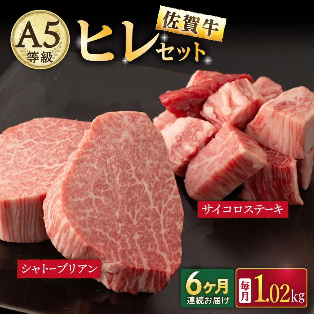 【6回定期便】A5等級 佐賀牛ヒレセット（シャトーブリアン ヒレサイコロステーキ）/ナチュラルフーズ [UBH043] ヒレ ステーキ