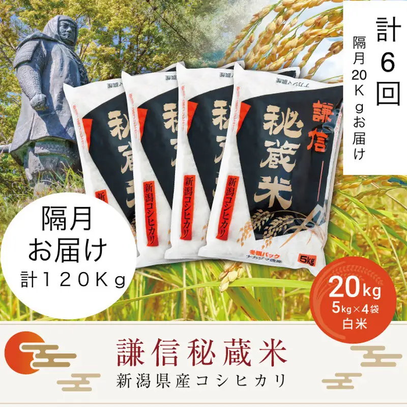 【隔月定期便6回】謙信秘蔵米 コシヒカリ 精米20kg 上越産 コシヒカリ