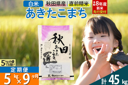 【白米】＜令和8年産 新米予約＞ 《定期便9ヶ月》秋田県産 あきたこまち 5kg (5kg×1袋)×9回 5キロ お米 匠 