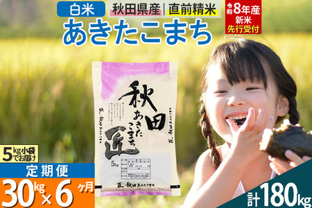 【白米】＜令和8年産 新米予約＞ 《定期便6ヶ月》秋田県産 あきたこまち 30kg (5kg×6袋)×6回 30キロ お米 匠 