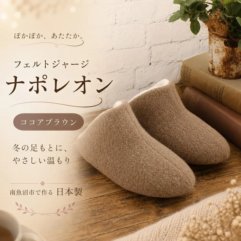 フェルトジャージナポレオン　Sサイズ　ココアブラウン【スリッパ すりっぱ くつ ニット生地 国産 耐水性 メンズ レディース ギフト プレゼント ファッション 】 12,410円
