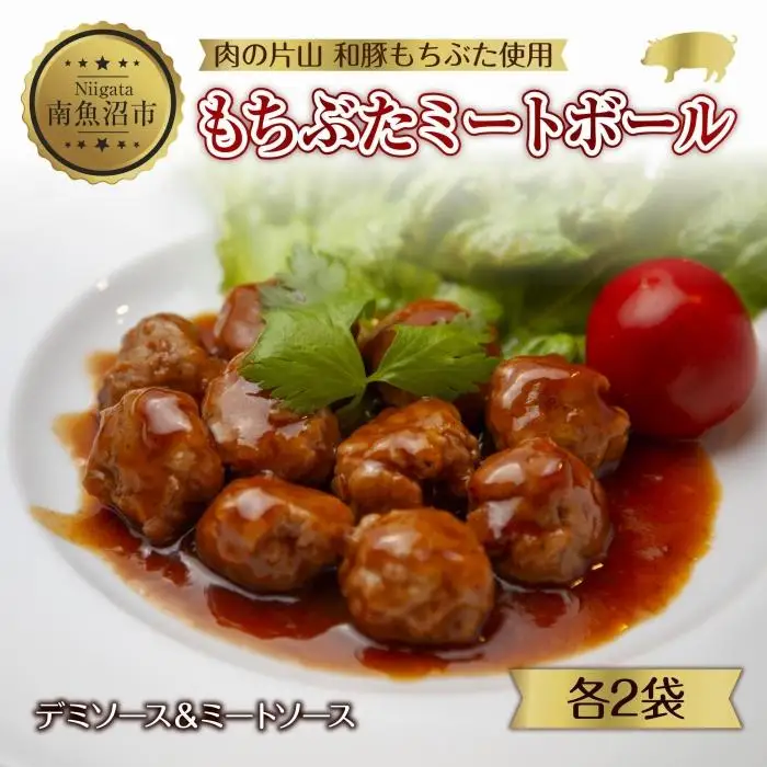 和豚 もちぶた ミートボール 2種 食べ比べ 各160g×2袋 計4袋 ミートソース デミグラス もちぶた100%使用 国産 豚肉 ポーク 冷凍 手軽 おかず 肉の片山 送料無料 新潟県 南魚沼市｜チルド