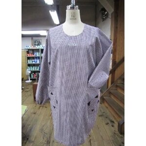 先染め 格子 カッポウ着 パープル ／ 割烹着 エプロン 長袖エプロン 料理服 保育士 介護士 看護師 母の日 フリーサイズ 寺井布帛製造所 ノーアイロン 服 和装 奈良県 田原本町