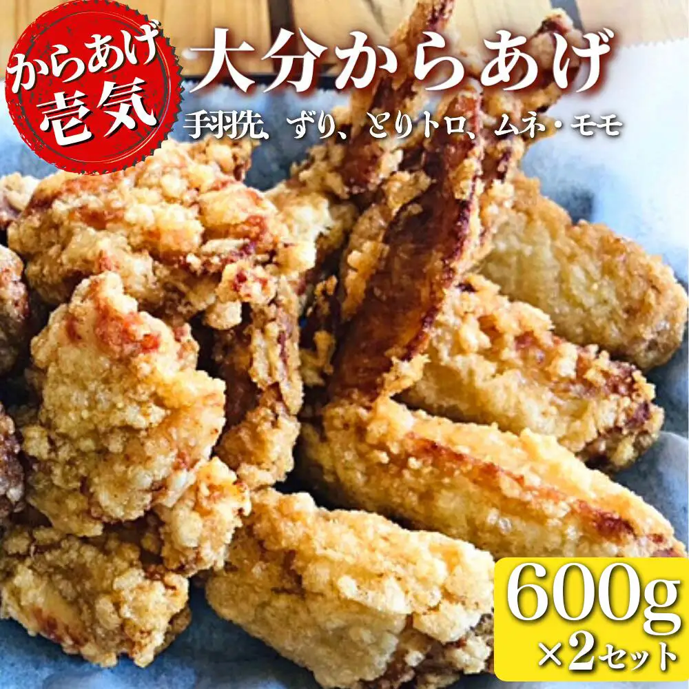 【からあげ壱気】大分からあげ600g×2セット(モモ、とりトロ、ムネ、ずり、手羽先) | 豊後高田市 唐揚げ
