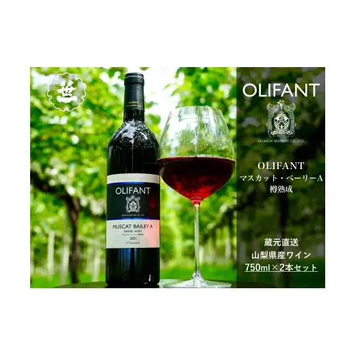 【山梨ワイン】蔵元直送「OLIFANTマスカット・ベーリーA樽熟成750ml×2本セット」