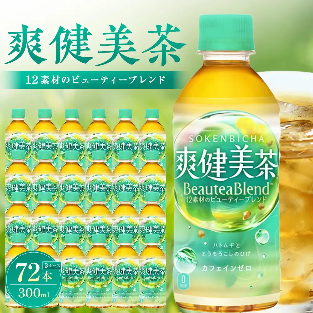 爽健美茶 300mlPET×24本×3箱　【11100-0542】カフェインゼロ 香ばしい おいしい ブレンド茶 お茶 ハトムギ 玄米 大麦 ドクダミ植物素材 飲料 飲みきり 水分補給 備蓄 防災 人気 おすすめ