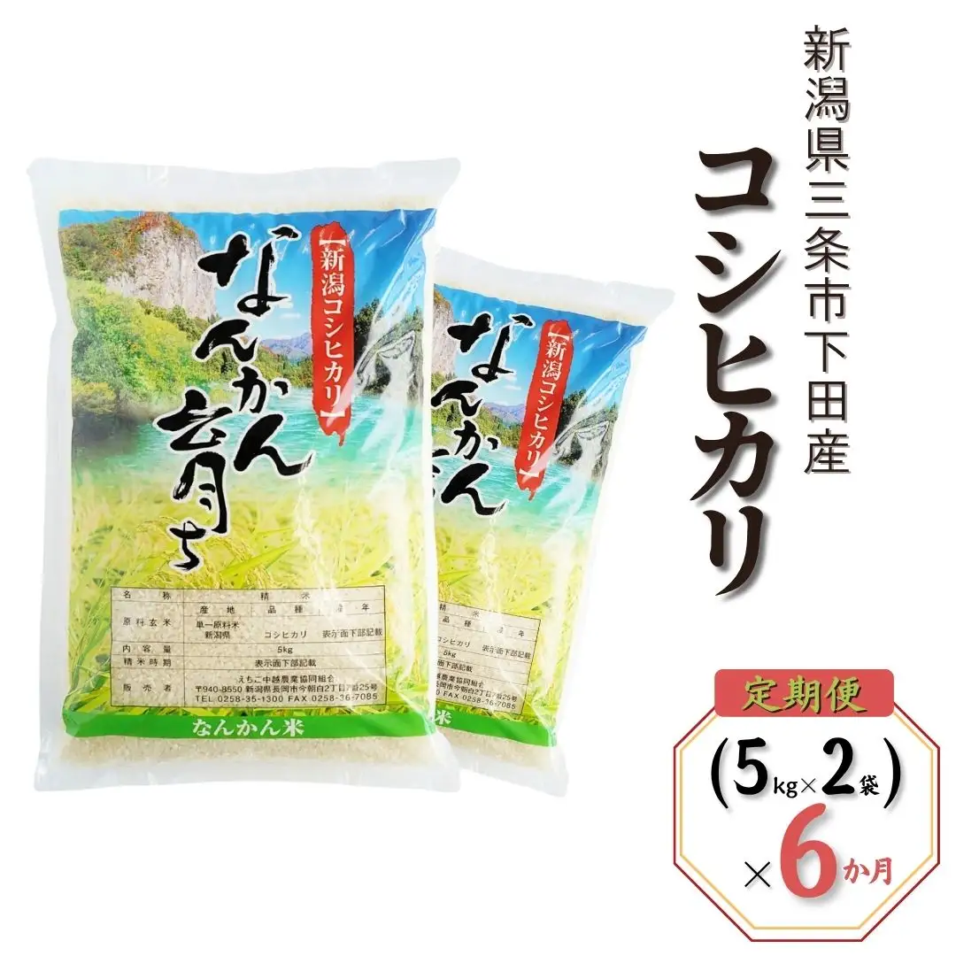 先行予約 [定期便 10kg (5kg×2袋) ×6か月] コシヒカリ 新潟県三条市下田産 こしひかり 計60kg 令和8年【092S004】