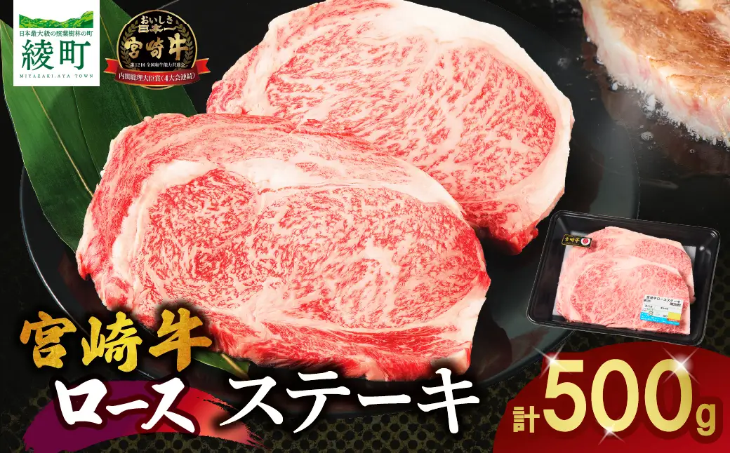 宮崎牛 ロース ステーキ 2枚 500ｇ 牛肉 肉 国産 小分け ブランド牛 ギフト 贈り物 九州 宮崎 霜降り_A0001-059