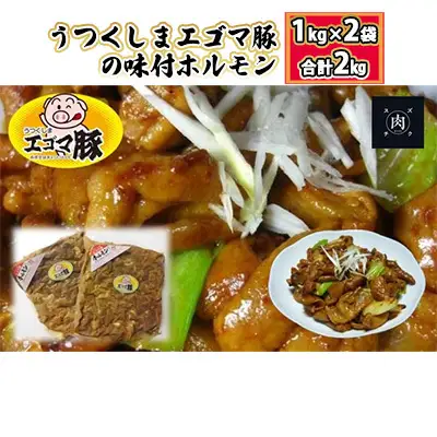 【ホルモン 総重量 2kg】福島県産 うつくしまエゴマ豚の味付ホルモン 1kg×2袋 肉の加工品 加工品 惣菜 冷凍 
