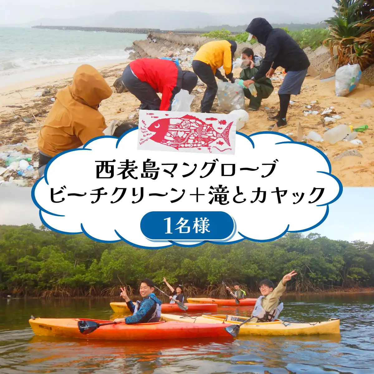 マングローブビーチクリーン＋滝とカヤック 1名様