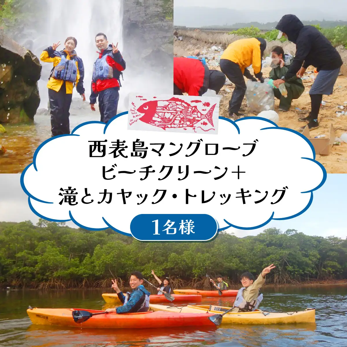 マングローブビーチクリーン＋滝とカヤック・トレッキング 1名様