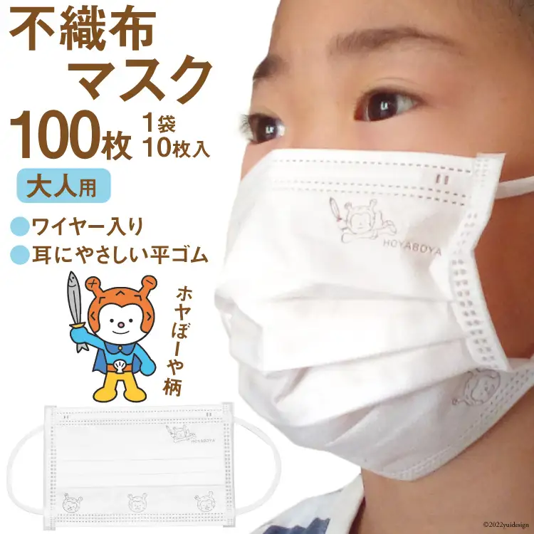 【ホヤぼーやマスク】 不織布マスク 大人用 計100枚 10枚入 ×10袋 