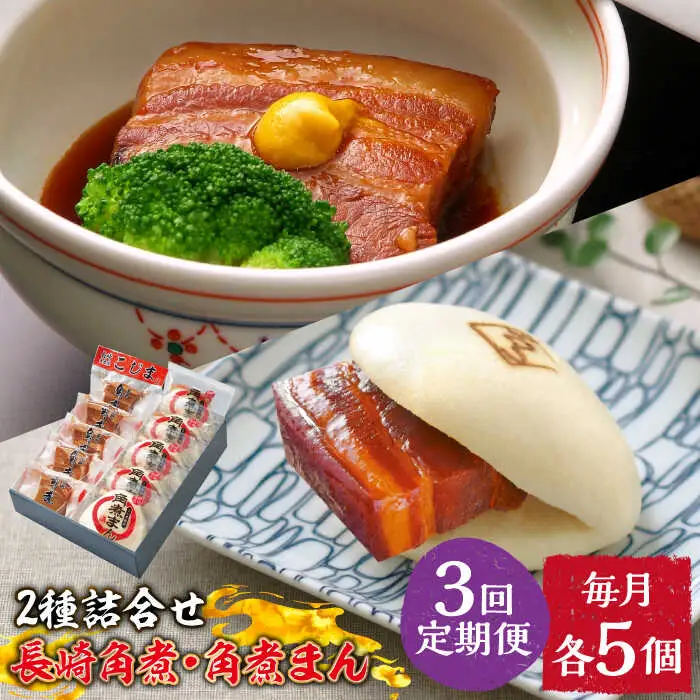 【3回定期便】とろけるおいしさ！長崎 角煮・角煮まん 詰合せ（ 角煮60ｇ×5個、角煮まん 80ｇ×5個 ）/ 角煮まんじゅう セット 中華 / 南島原市 / ふるさと企画 [SBA053]