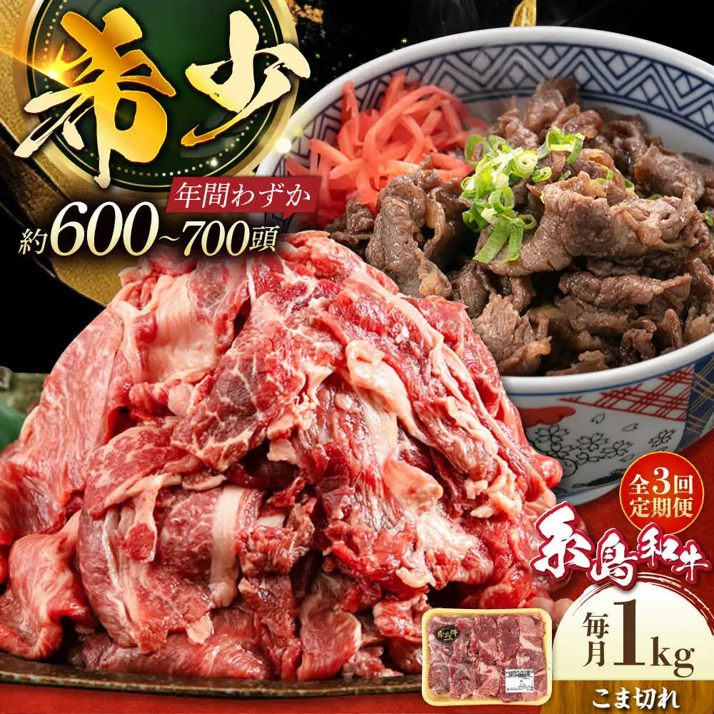 【全3回定期便】【月限定10個】希少 糸島 和牛 こまぎれ 1kg 糸島 / トラヤミートセンター [AJD011]