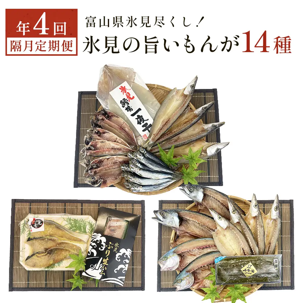 〈隔月4回定期便〉 富山県氷見尽くし！「氷見ぶり」「氷見産干物」「氷見産昆布〆お刺身」など氷見の旨いもんが14種！