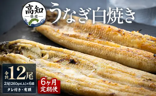 【6カ月定期便】高知県産鰻の白焼き130～150ｇ×2尾 合計12尾 エコ包装 - 鰻 ウナギ 有頭 つまみ ご飯のお供 たれ 簡易包装 Wyw-0069