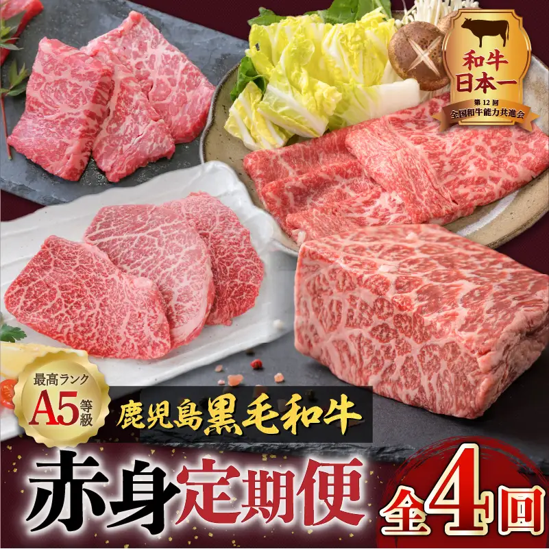 【全4回】A5等級 鹿児島 黒毛和牛 赤身 定期便 K002-T01 肉 牛肉 冷凍