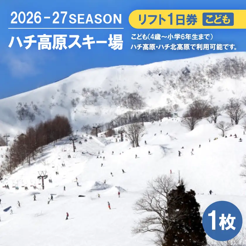 ハチ高原スキー場【全日】リフト1日利用券　こども1名・1枚(ハチ北高原でもご利用可能!)【1445609】