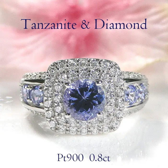 130-9-8 指輪 PT900 プラチナ 大粒タンザナイト ダイヤモンド 0.8ct 取り巻き スクエア リング【f241-pt】 ALPAZ013